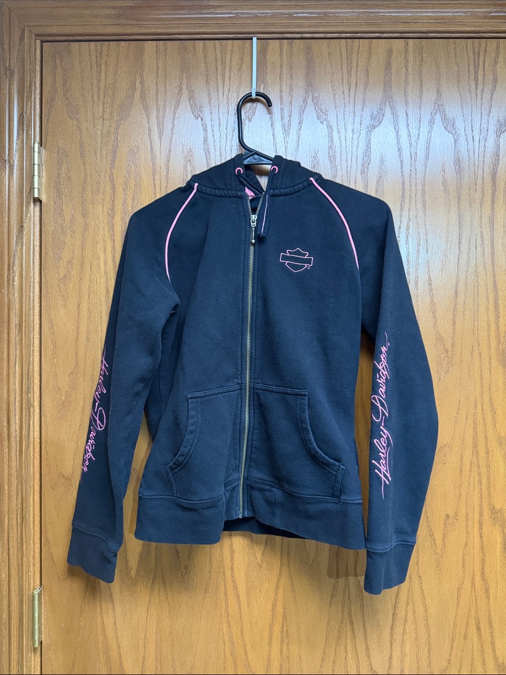 Harley-Davidson Black Hoodie with Pink Trim & Script